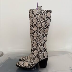 Nasty Gal Black and White Snakeskin Heeled Boots
